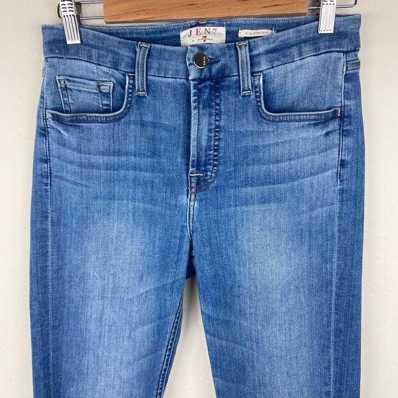 JEN7 by 7 For All Mankind Slim Straight High-Waisted Jeans - Medium Wash - Picture 4 of 8